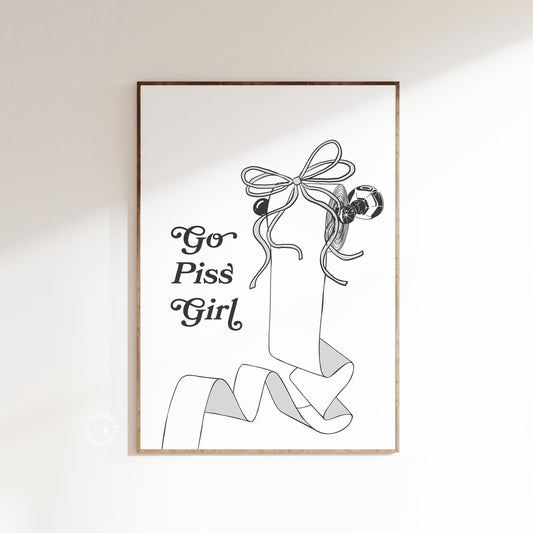 Go Piss Girl Coquette Bathroom Print - White