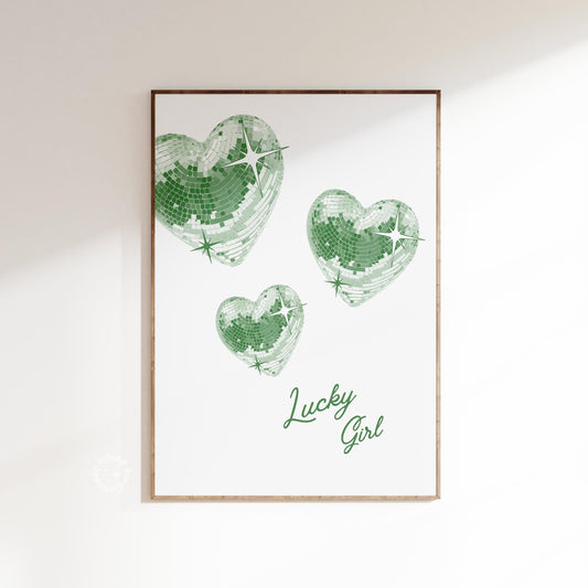 Trendy Disco Hearts Y2K Green Poster