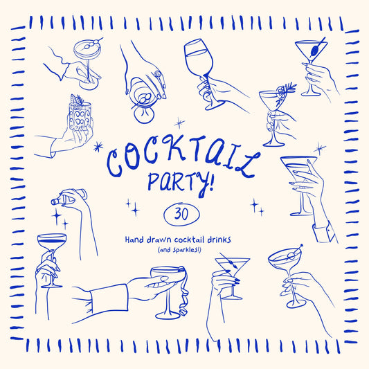 Cocktail Party - Hand drawn Illustrations of Hands Holding Chic Cockatil Drinks