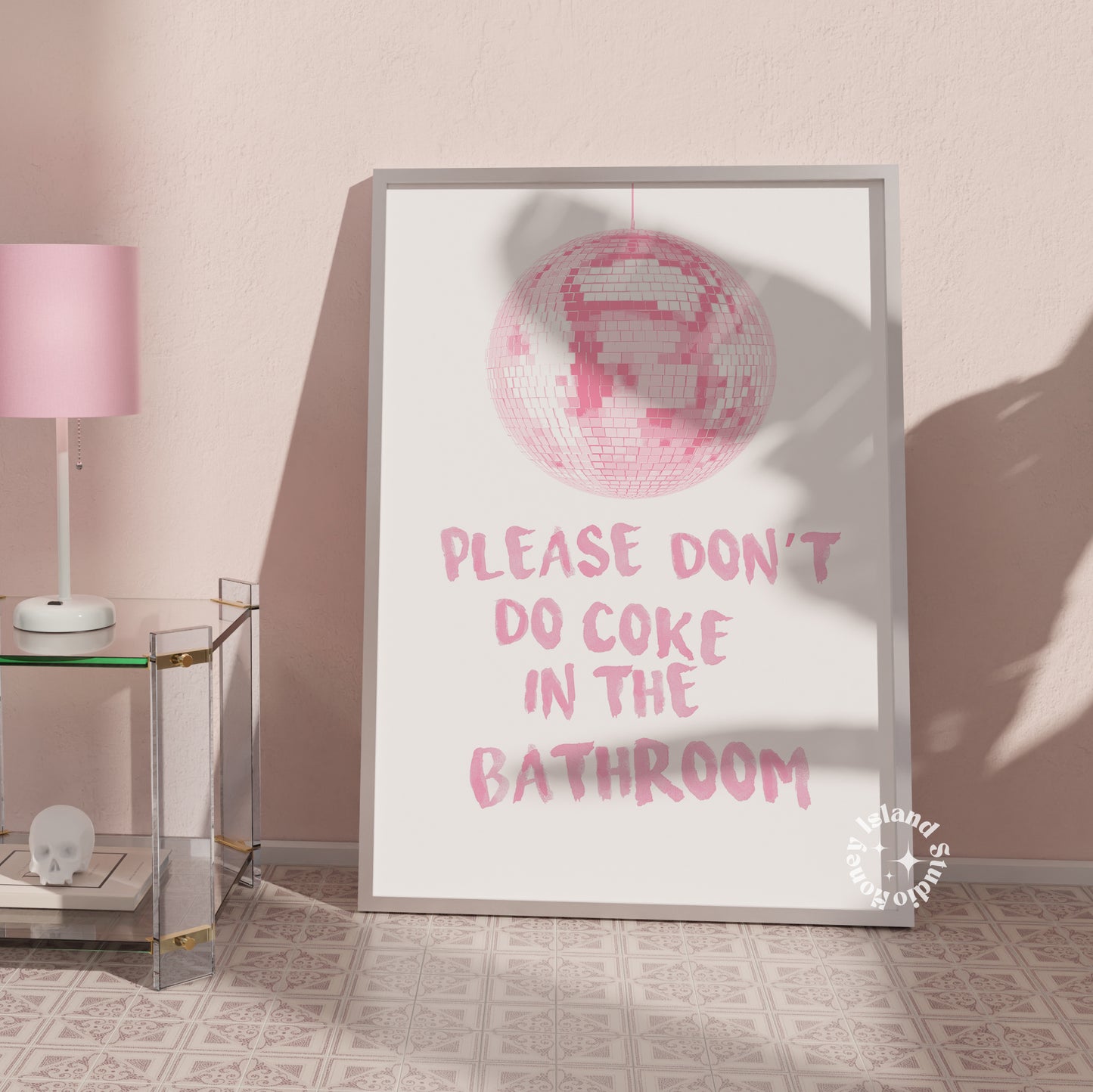 Please dont do coke in the bathroom disco poster, Pink girly wall art disco poster
