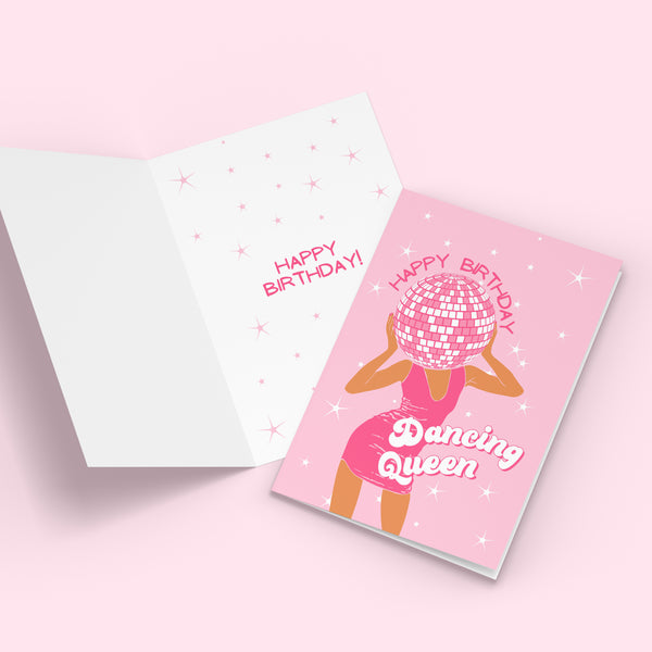 Dancing Queen Birthday Cards, Pack of 10 Birthday Cards, Disco Queen Bday Card - Pink