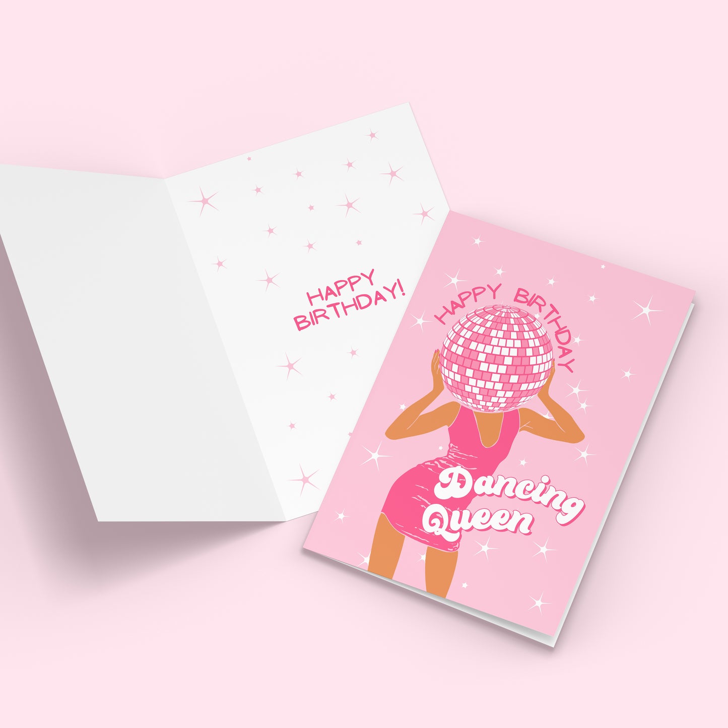 Dancing Queen Birthday Cards, Pack of 10 Birthday Cards, Disco Queen Bday Card - Pink