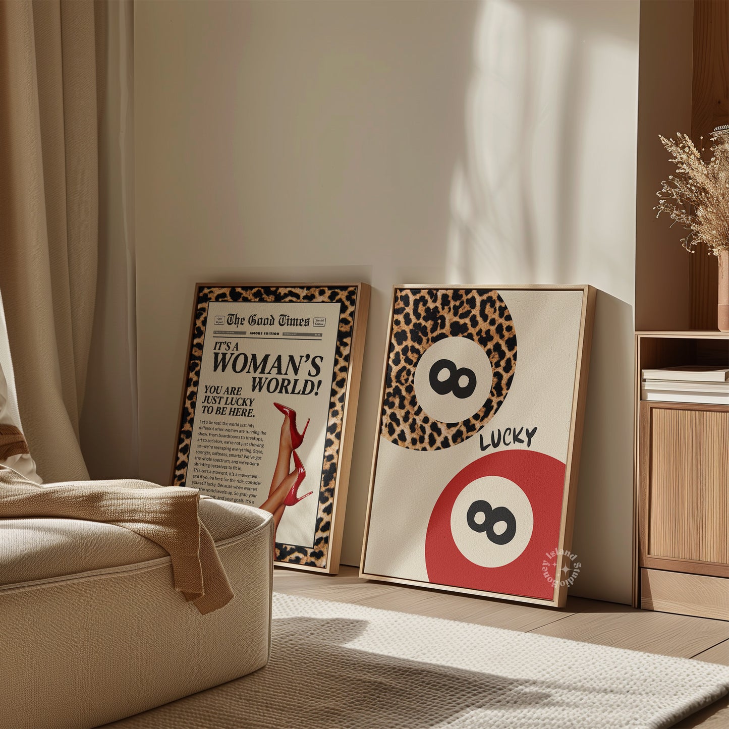 Trendy Lucky Print, 8 Ball Leopard Red Aesthetic Poster