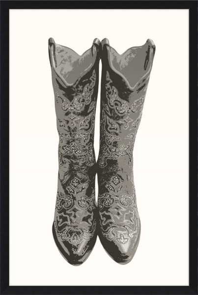 Neutral Cowgirl Boots Framed Art