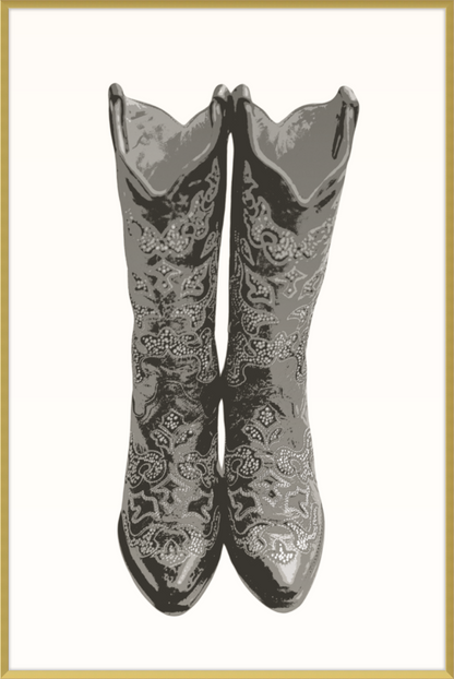 Neutral Cowgirl Boots Framed Art