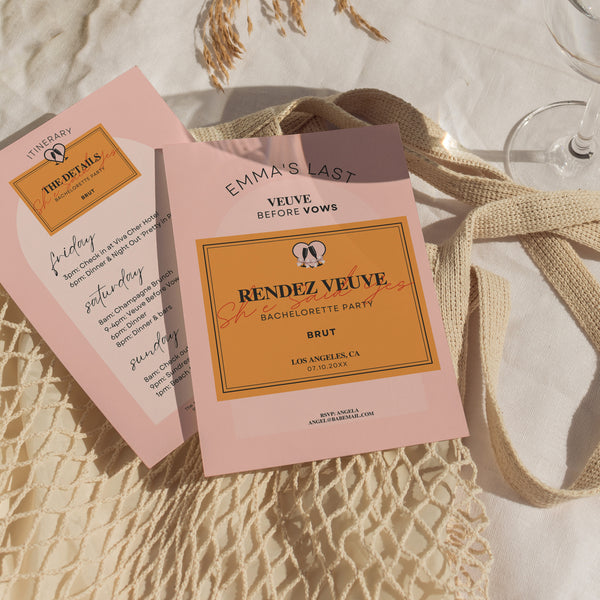 Rendez Veuve Bachelorette Weekend Itinerary, Veuve Before Vows Invite Template, Champagne Hen Party, Editable Weekend Itinerary