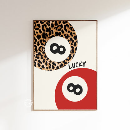 Trendy Lucky Print, 8 Ball Leopard Red Aesthetic Poster