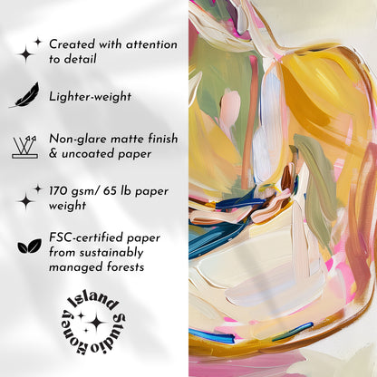 Colorful Cowgirl hat  painting with text on paper quality and FSC certification.