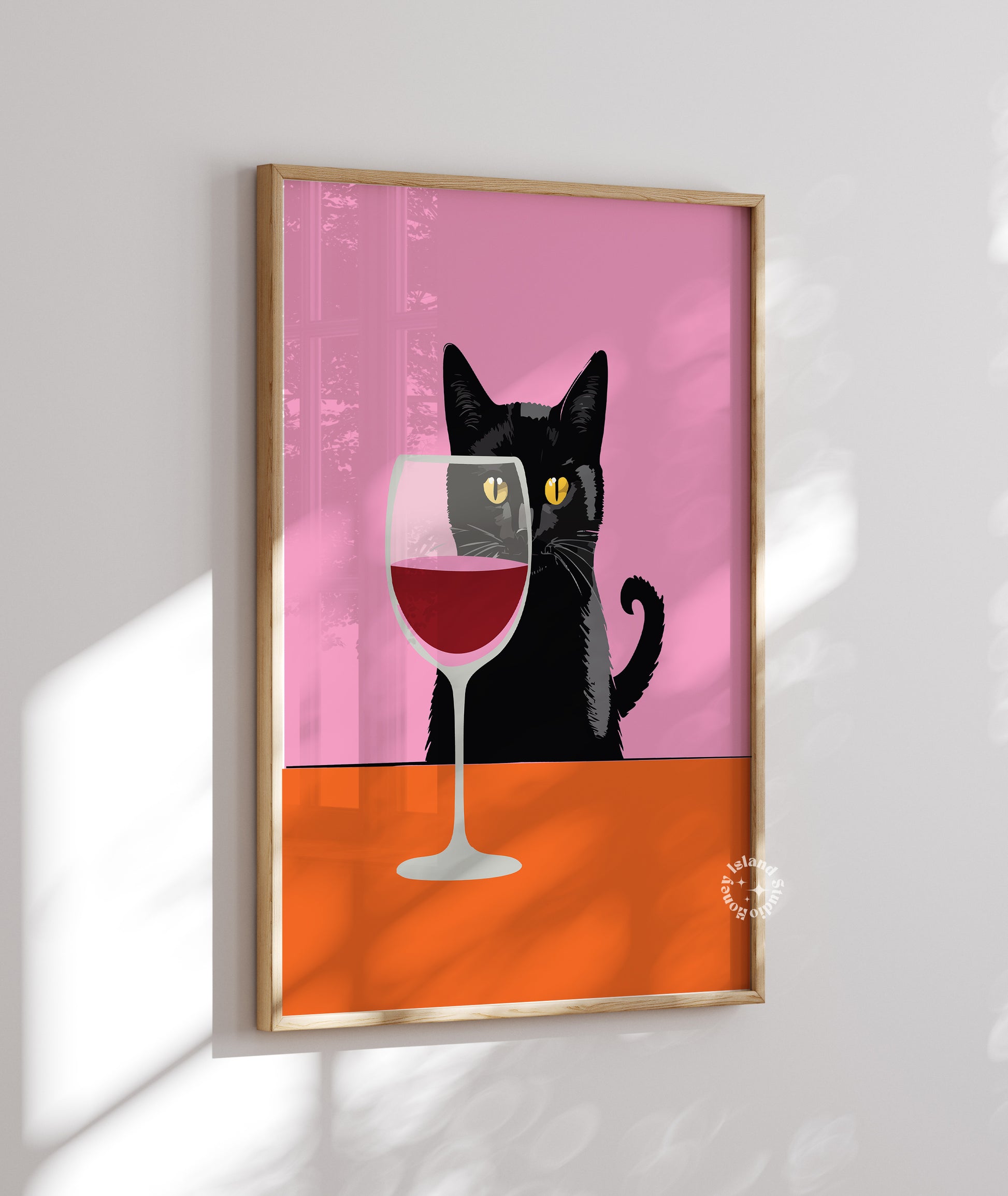 Wine Cat Wall Art, Wine Cat Art Print, Black Cat Wine Table, felne Wine Cat wall art