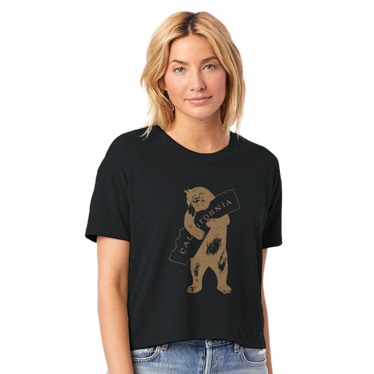 California Bear Cropped Crewneck Womens T-Shirt-black