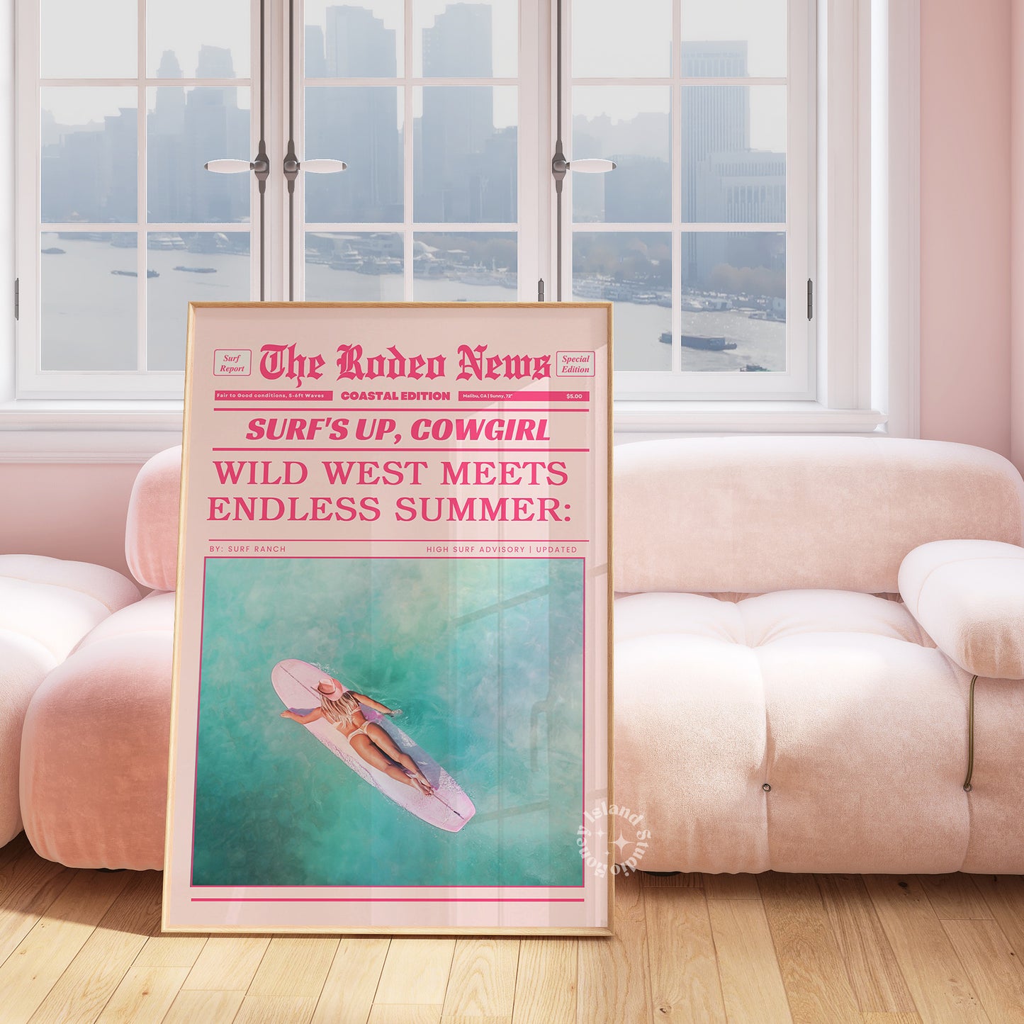 Funky Pink Decor – Coastal Cowgirl Wall Art with Surf Up Rodeo News Flair