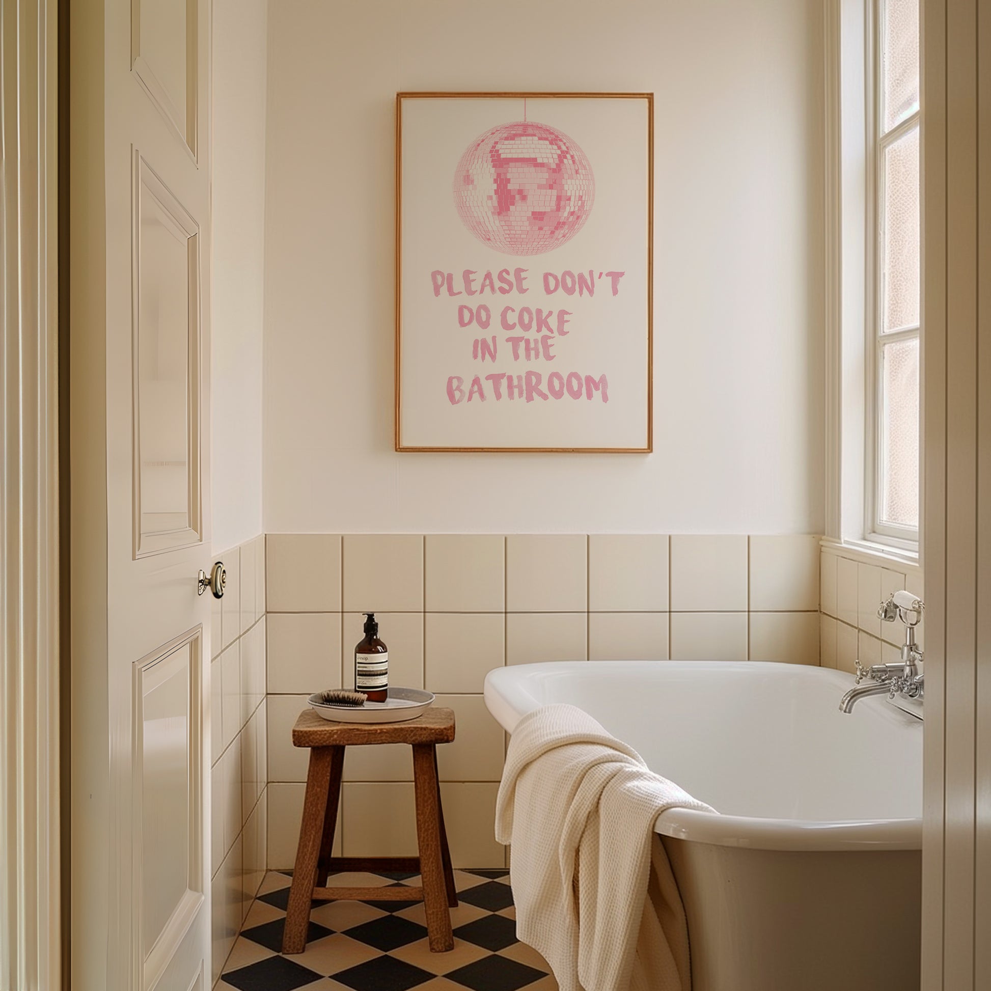 Please dont do coke in the bathroom disco poster, Pink girly wall art disco poster