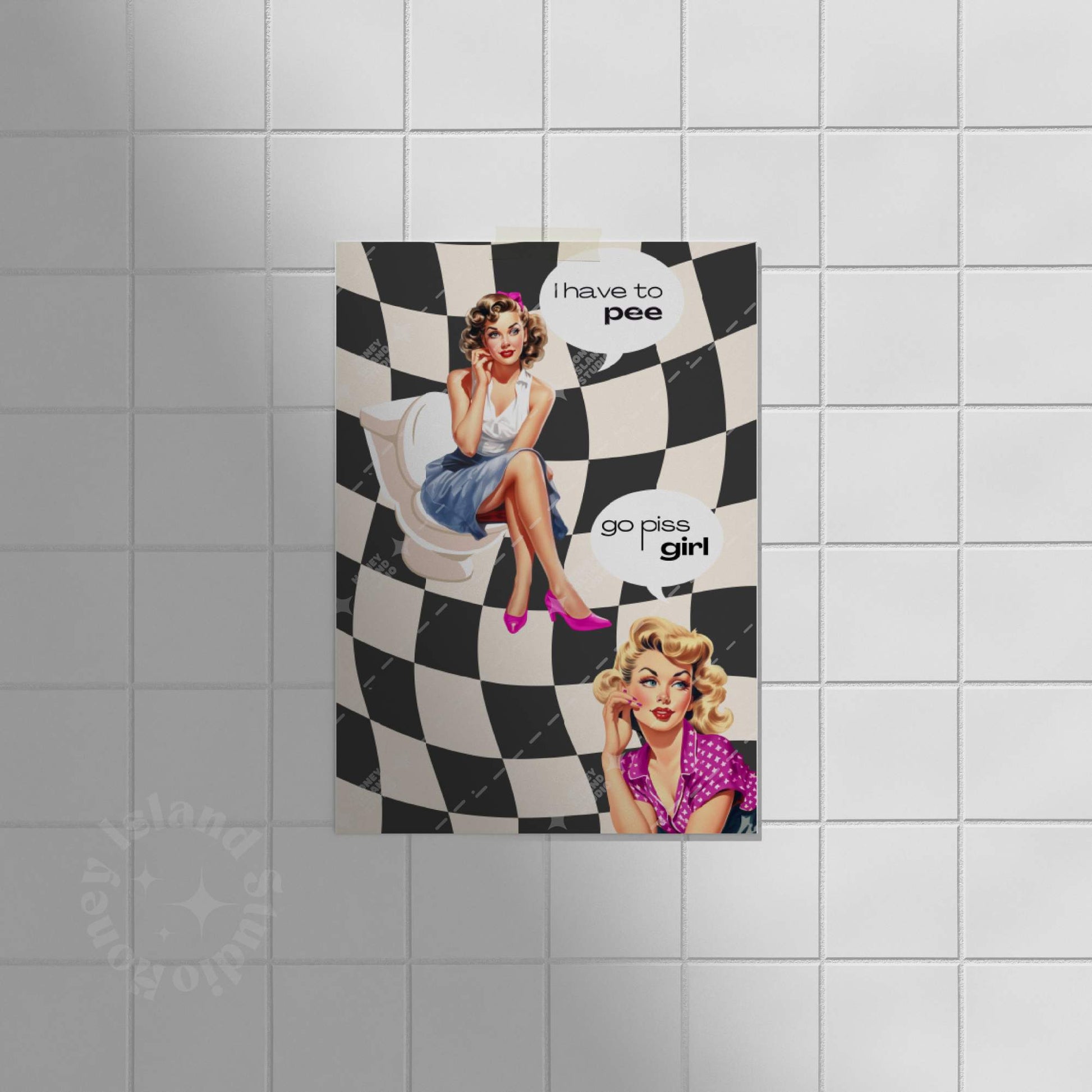 go piss girl pin u girls checkered poster