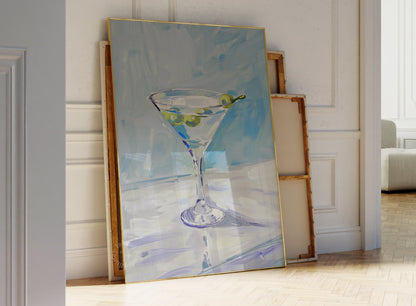 Martini Painting Bar Cart Print Blue
