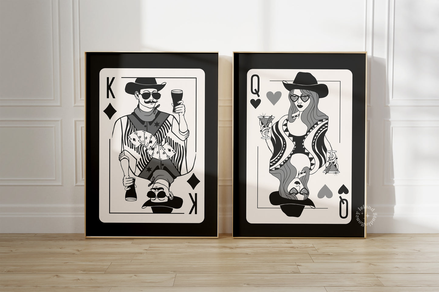 Cowboy King of Diamonds Matte Paper Poster - Black