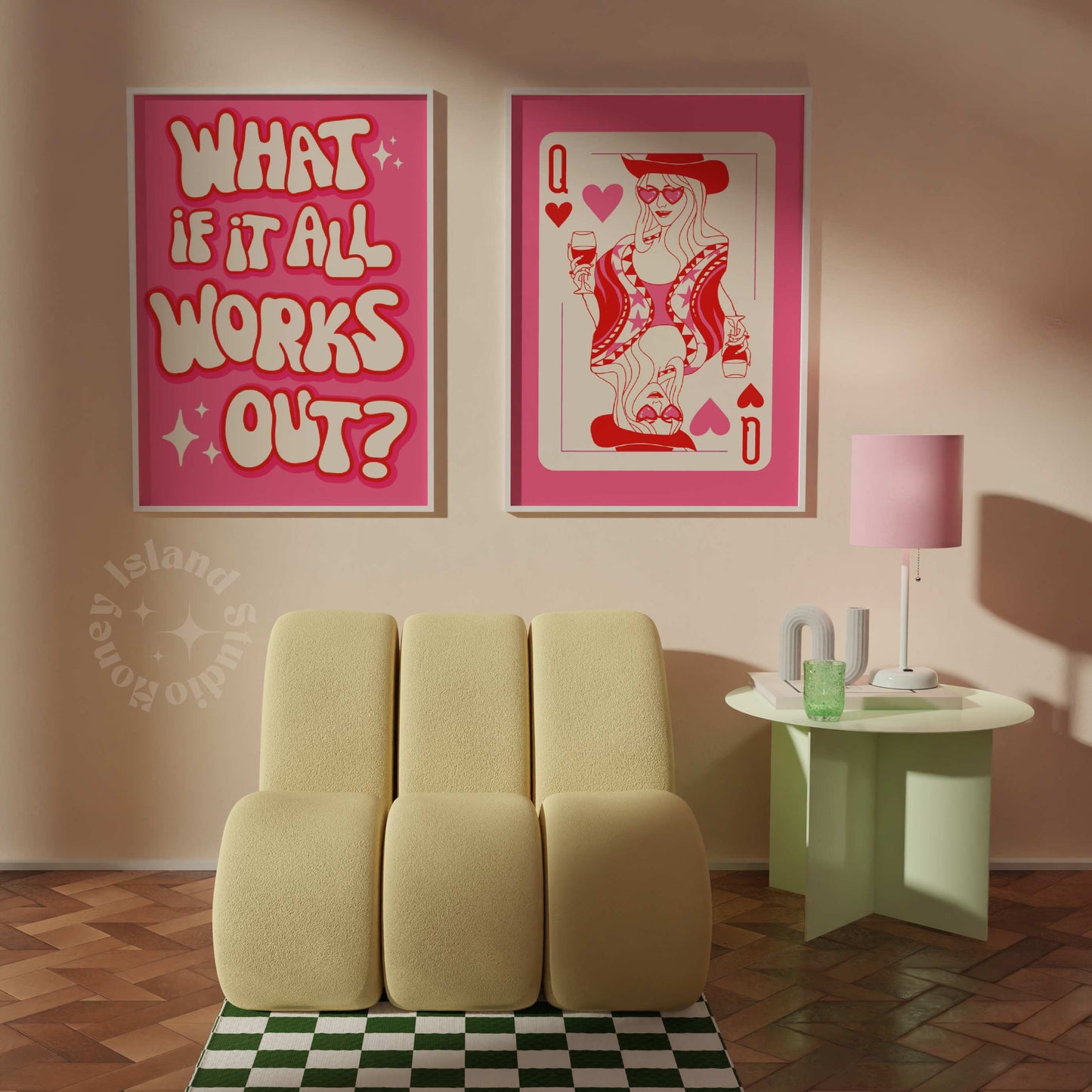 Queen of Hearts Cowgirl Pink Champagne Maximalist Decor Preppy Wall Art Dorm Decor Cowgirl Print