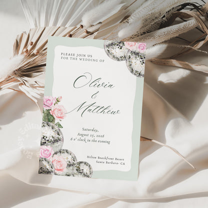 Floral Disco Wedding Invite (Canva Template)