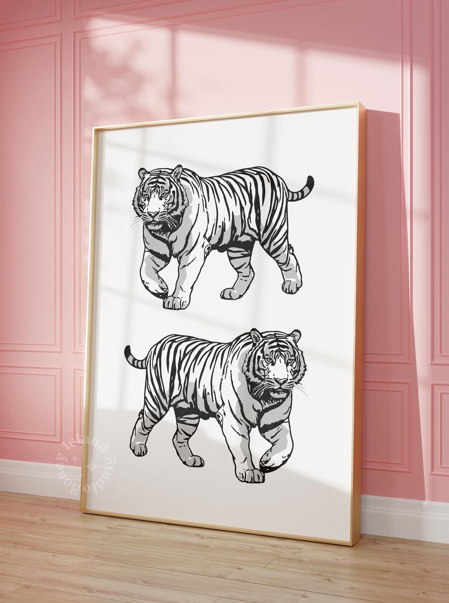 Preppy Tiger Print Black White Poster