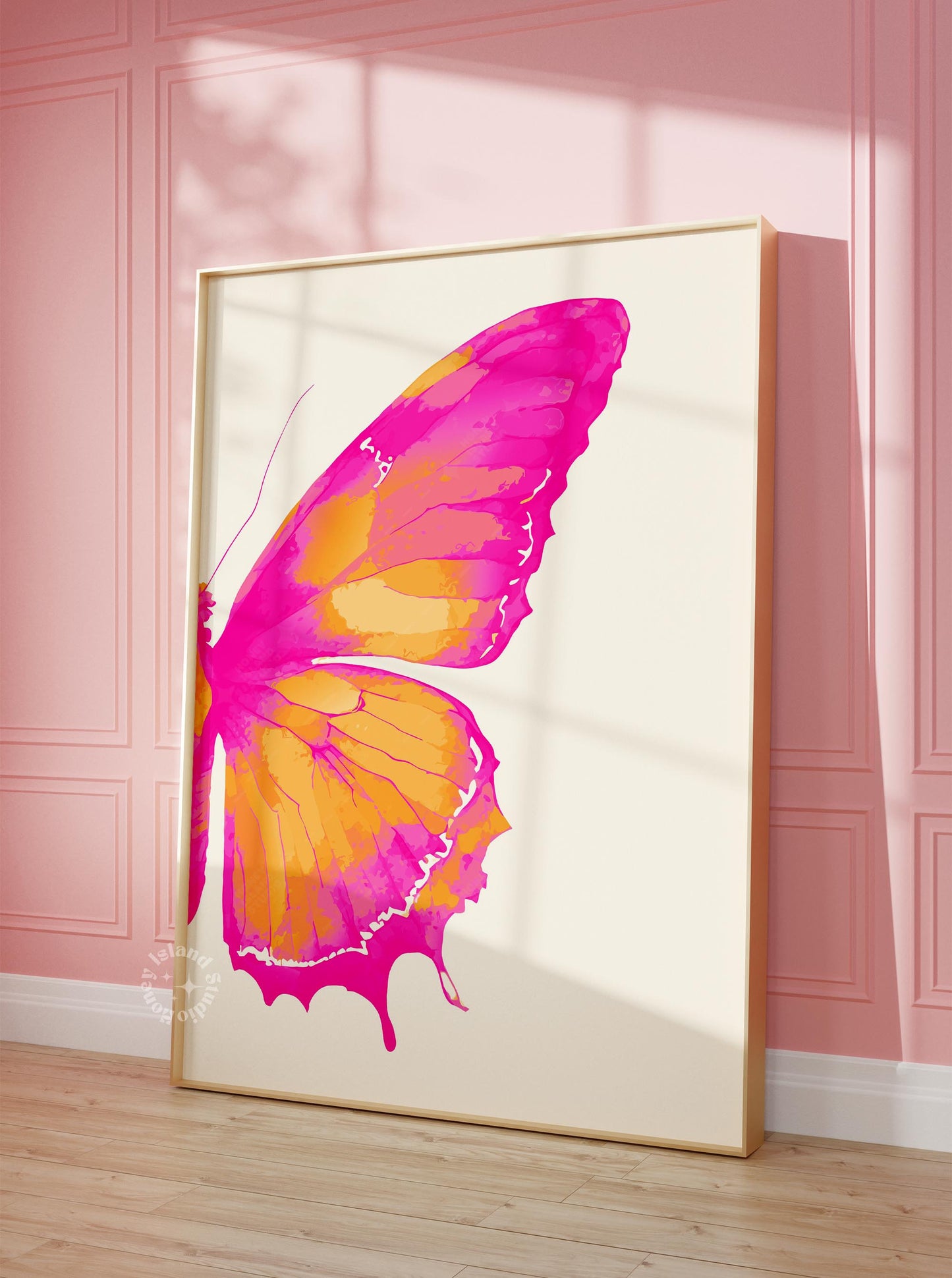 Set of 2 Split Butterfly Wall Art - Pink Orange - Digital