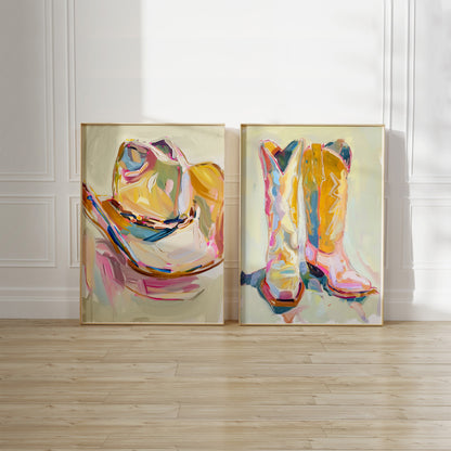 Set of 2 Cowgirl Western Prints - Yellow Mustard