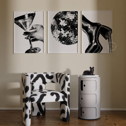 Set of 3 Disco Martini - Black White - Digital