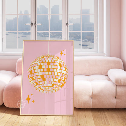 Disco Ball Pink Orange Poster