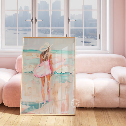 Coastal Cowgirl Surfer Painting Poster