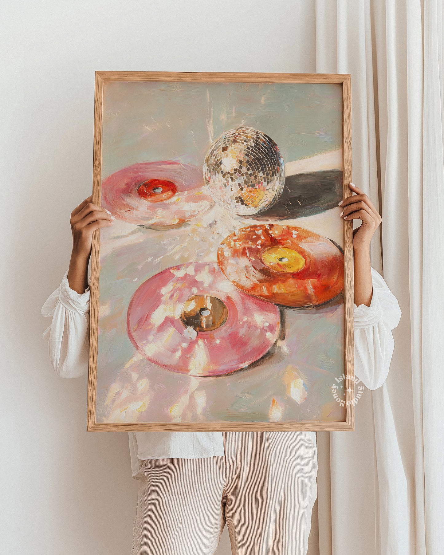 Pink Disco Vinyl Record Wall Art, Record Disco Poster, Oil Painting art Poster, UNFRAMED