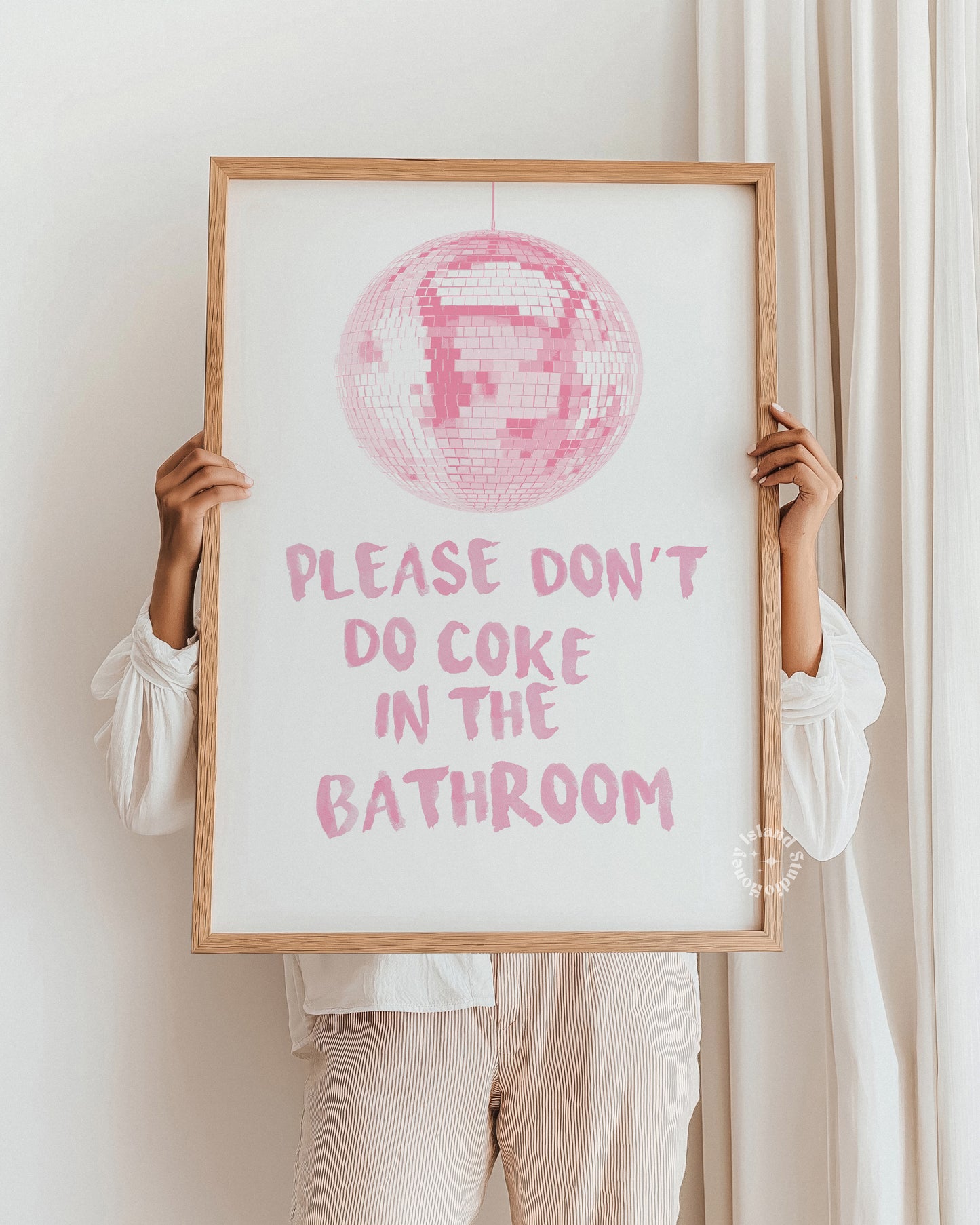 Please dont do coke in the bathroom disco poster, Pink girly wall art disco poster