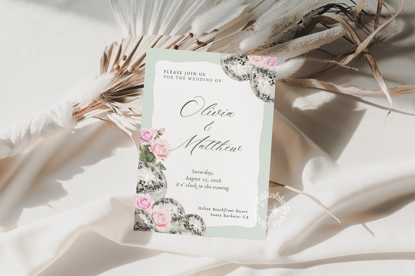 Floral Disco Wedding Invite (Canva Template)