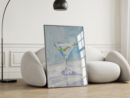 Martini Painting Bar Cart Print Blue