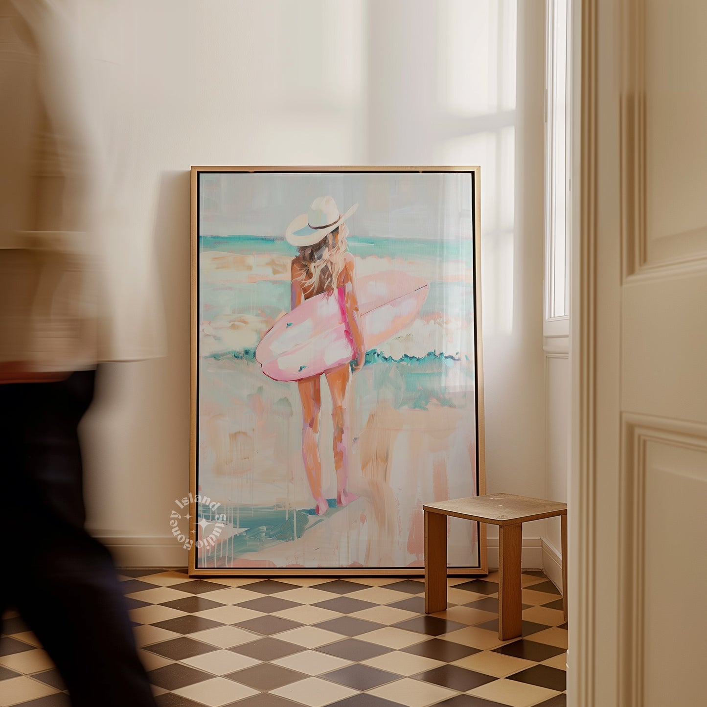 surfer cowgirl poster, coastal cowgirl wall art, western surf painting, boho beach decor, cowgirl aesthetic print, western beach art, rodeo surfer artwork, vintage cowgirl poster, coastal cowgirl aesthetic, western boho home decor, beach cowgirl painting, western waves artwork, retro surf print