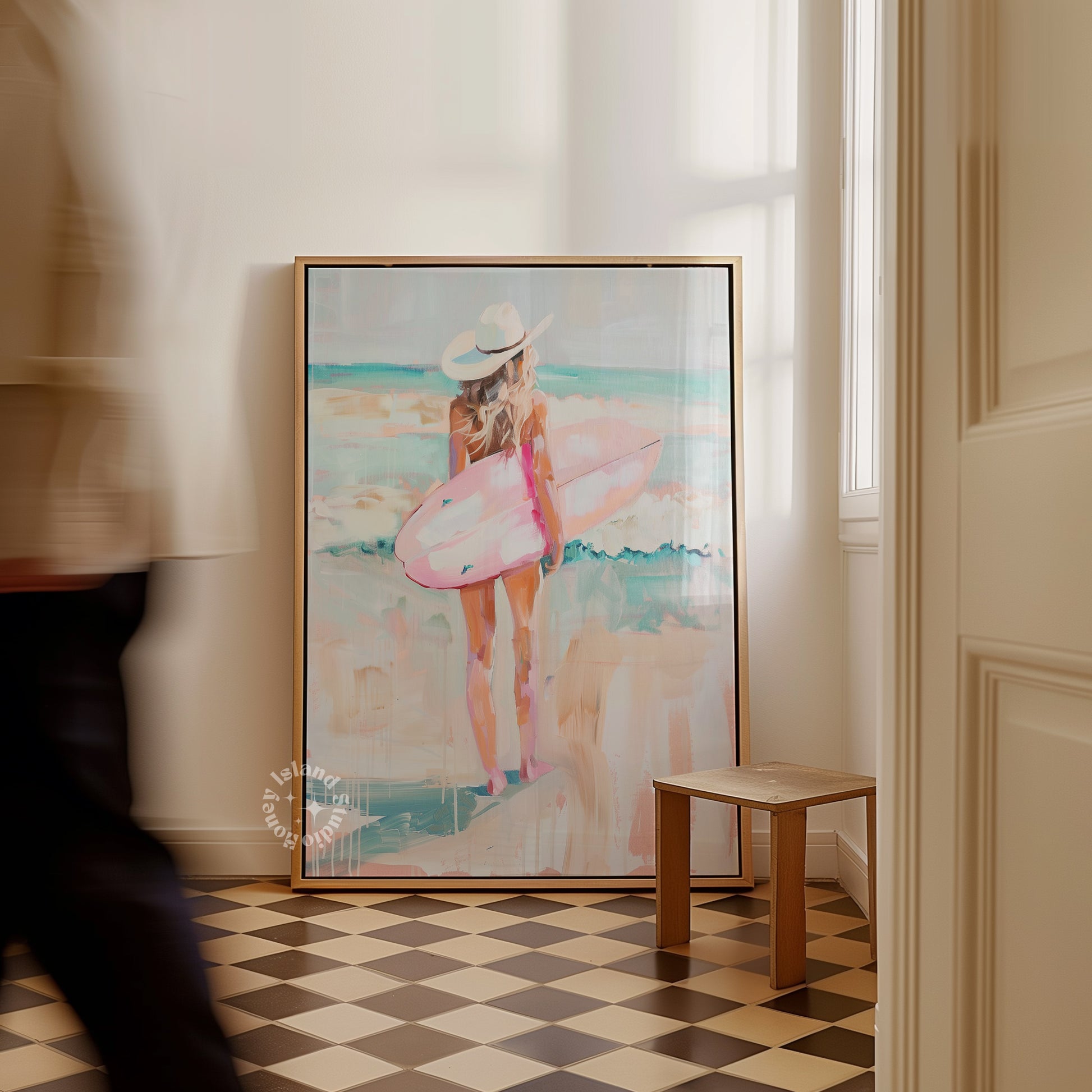 surfer cowgirl poster, coastal cowgirl wall art, western surf painting, boho beach decor, cowgirl aesthetic print, western beach art, rodeo surfer artwork, vintage cowgirl poster, coastal cowgirl aesthetic, western boho home decor, beach cowgirl painting, western waves artwork, retro surf print