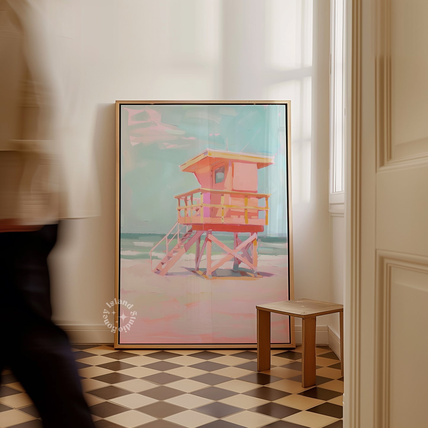 Coastal Lifeguard Tower Painting, Beach Wall Art, Coastal Decor, Pastels Artwork, Pink Coastal Decor,&nbsp;beach wall decor,pink beach decor,coastal wall art,lifeguard tower art,beach house painting,pastel coastal decor,coastal home art,nautical artwork,pink coastal art,beach scene painting,pastel wall art,coastal lifeguard, pastel coastal art