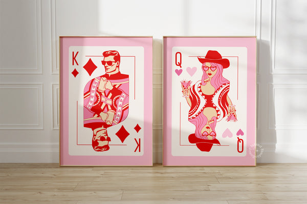 King and Queen of Hearts Couple's Bedroom Set of 2 Posters Bundle