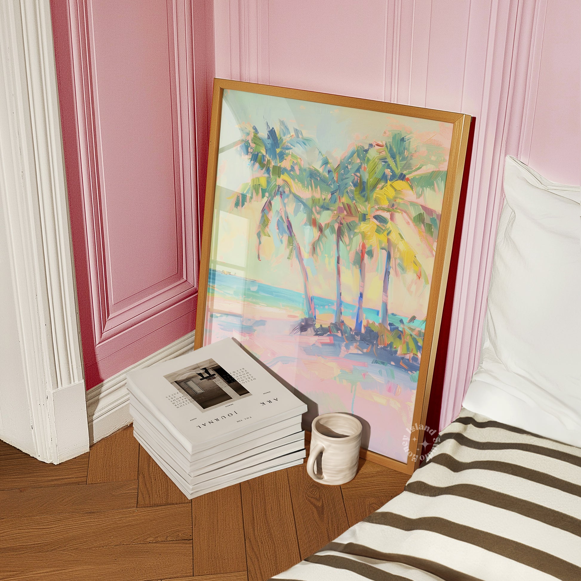 Palm-trees-painting-by-honey-island-studio-Palm trees painting, Beach wall art, Tropical beach print, Coastal dream sunset, beach house decor, california sunset, UNFRAMED