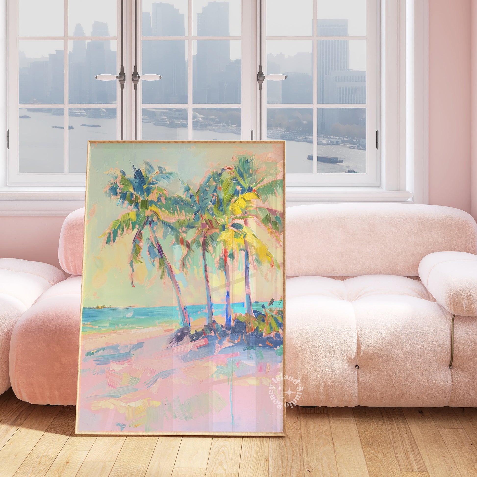 Palm trees painting, Beach wall art, Tropical beach print, Coastal dream sunset, beach house decor, california sunset, UNFRAMED