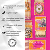 Matches with colorful packaging featuring designs and text on a pink background.