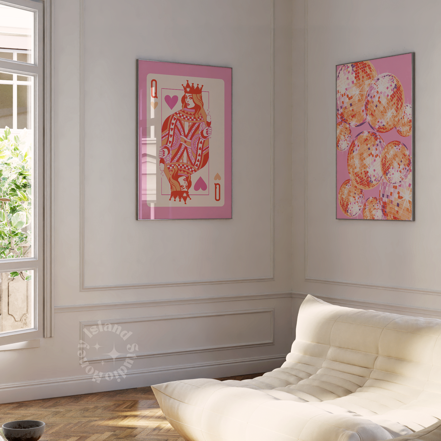 Queen of Hearts, Retro Wall Art - Pink/Orange