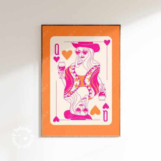 Cowgirl Queen of Hearts Cowgirl Pink/Orange Poster