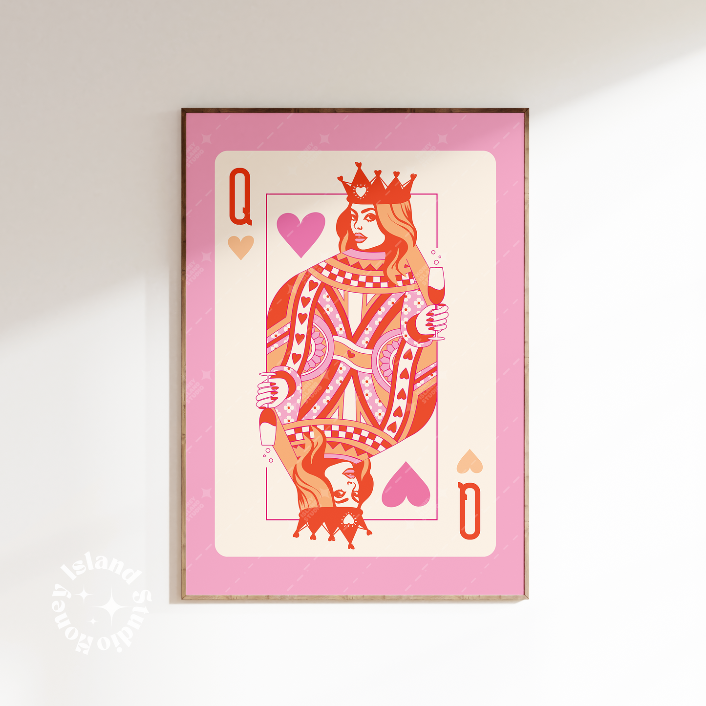Queen of Hearts, Retro Wall Art - Pink/Orange