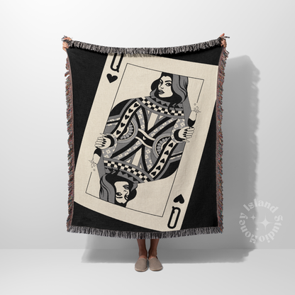 Queen Of Hearts Woven Blanket - Black