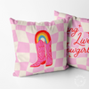 Rainbow Cowgirl Boots Throw Pillow