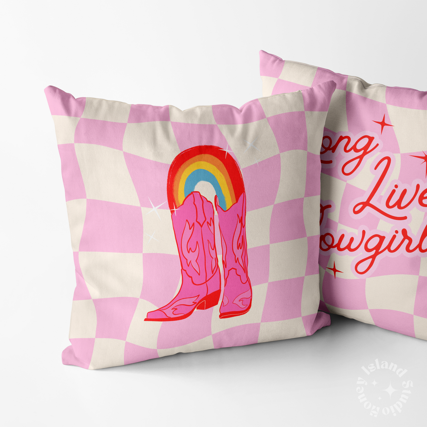 Rainbow Cowgirl Boots Throw Pillow