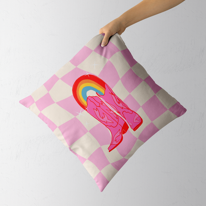 Rainbow Cowgirl Boots Throw Pillow