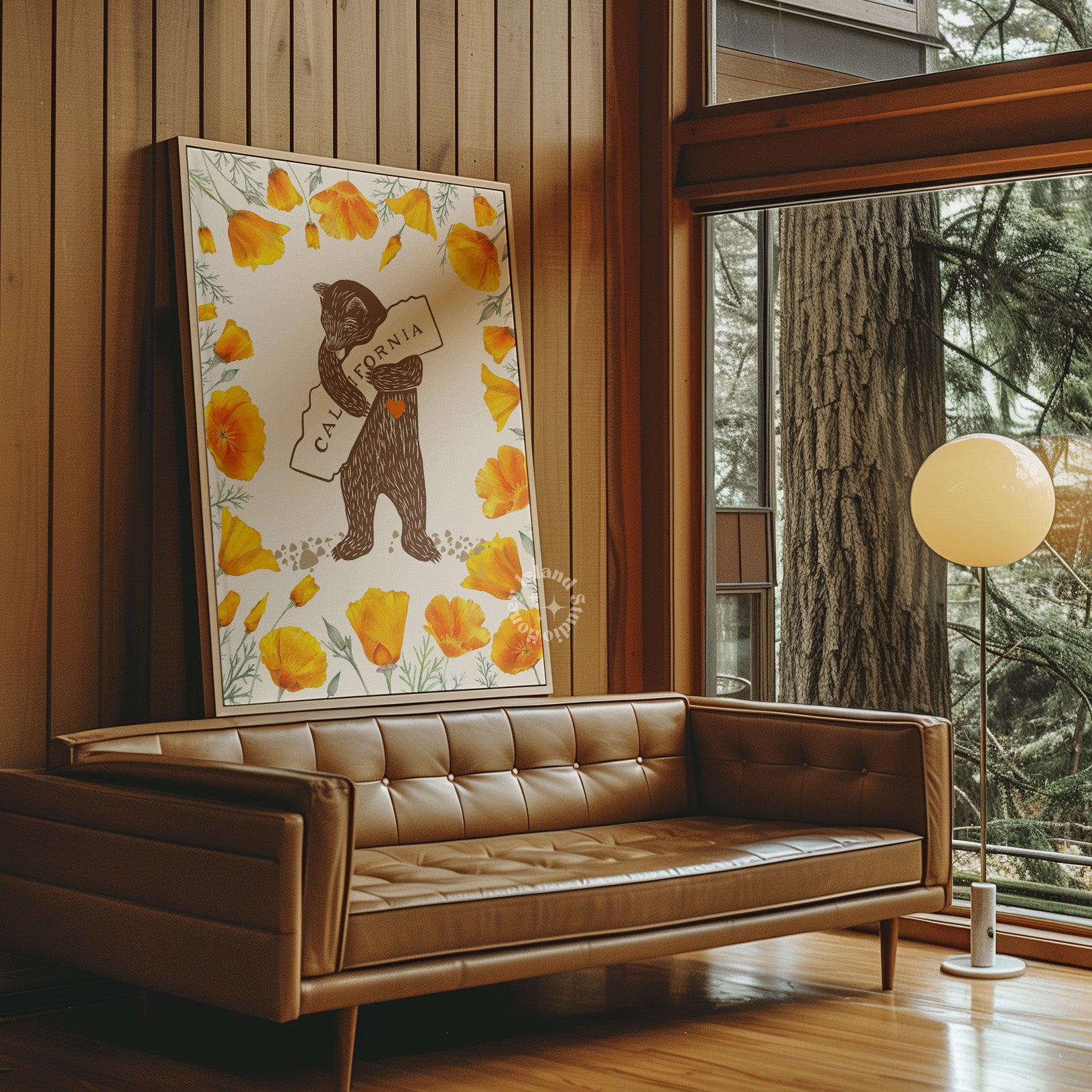 I Love California Bear Hug Print, Retro California Poppy, California Bear Illustration, California Poppies Printed Poster/