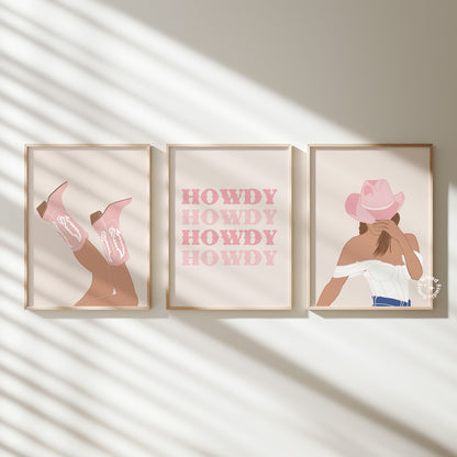 Set of 3 Cowgirl Prints - Light Pink - Digital