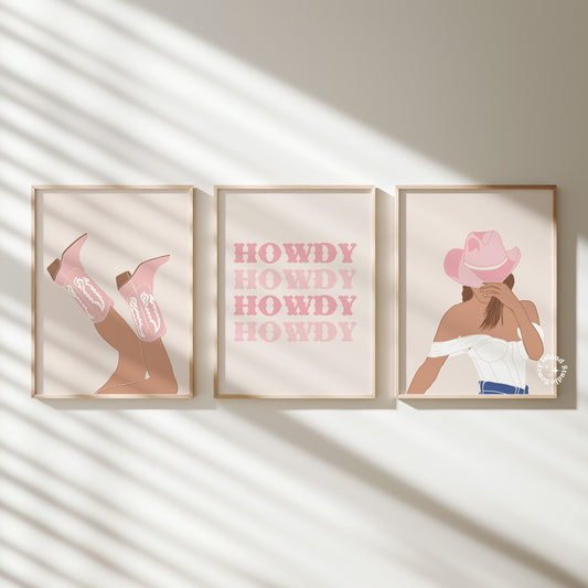 Set of 3 Cowgirl Prints - Light Pink - Digital