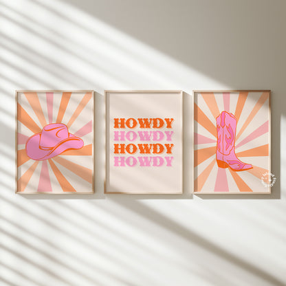 Set of 3 Cowgirl Prints - Pink Orange - Digital