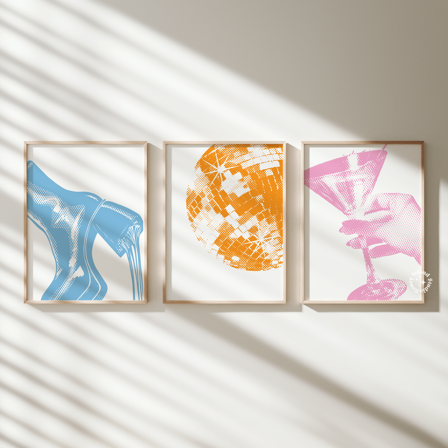 Set of 3 Disco Martini Print - Pastels - Digital